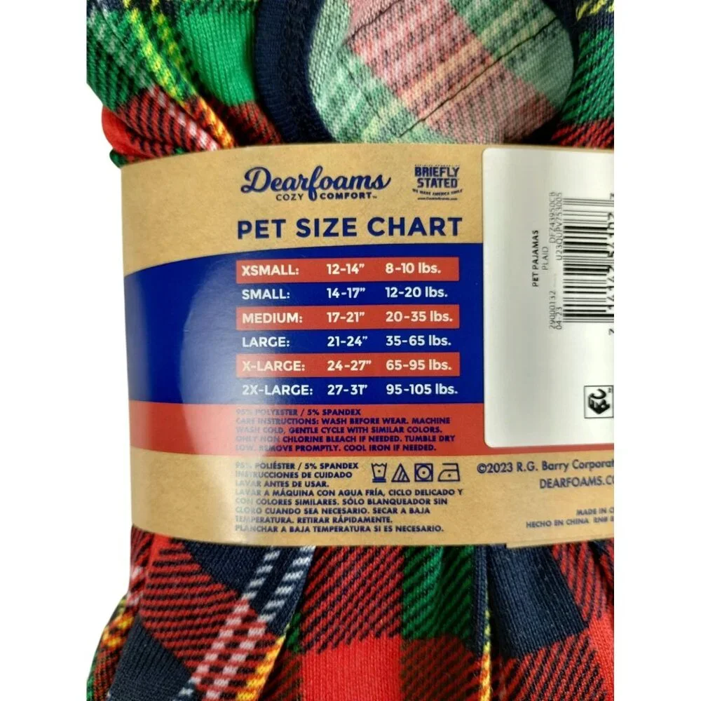 Dearfoams Holiday Family Pet Pajamas XL Plaid Dog Outfit